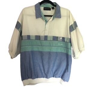 Pierre Cardin Men’s Vintage Polo Shirt Elastic Hem size XL in Blue White Green